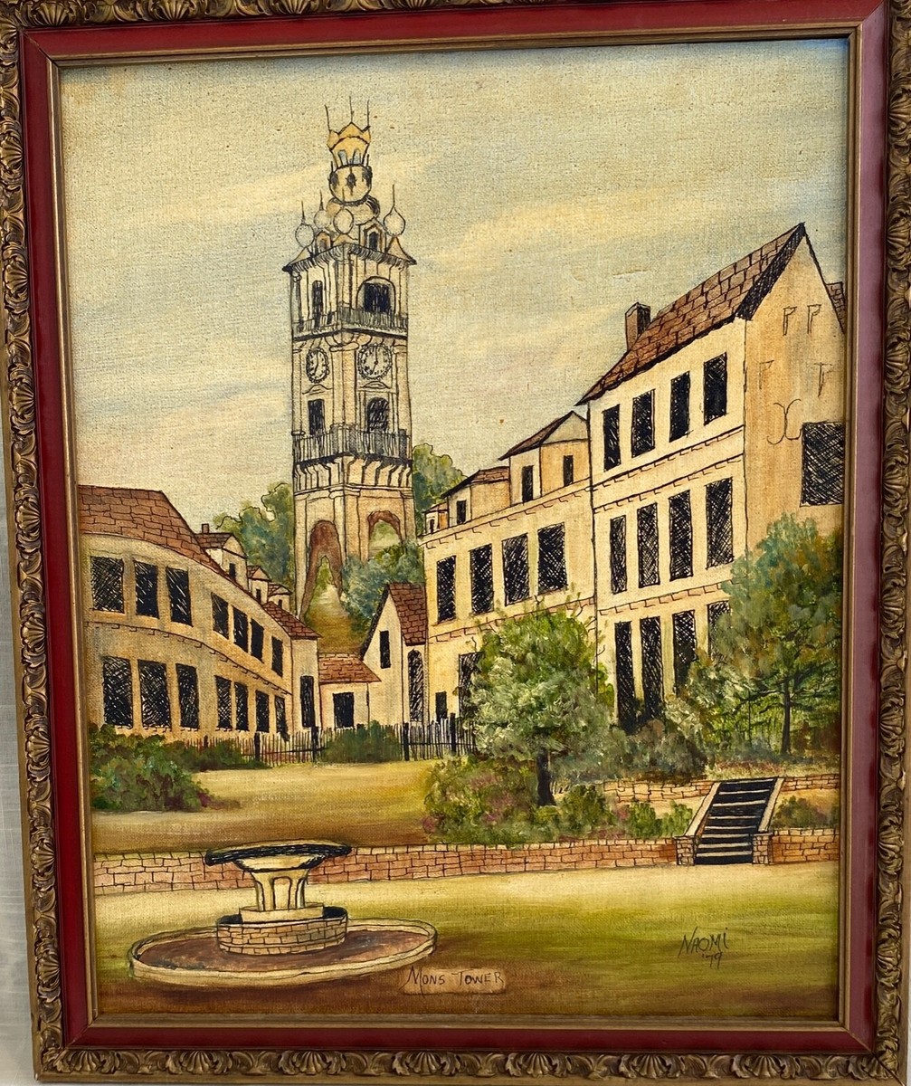 Vintage Architectural Oil Painting on Board, Signed Naomi '79