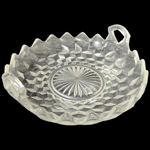 Vintage Fostoria AMERICAN Clear Pressed Glass Handled Rolled Edge Bowl 9"