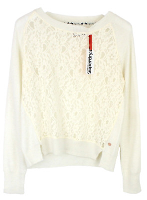 Superdry Lace Stitch Pullover Damen LARGE Creme