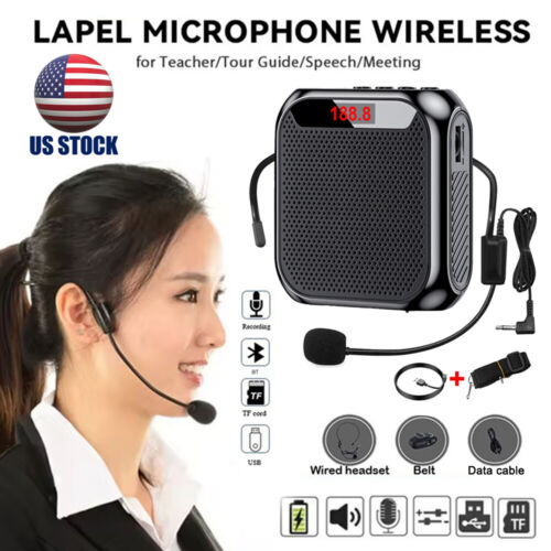 Portable Rechargeable Voice Amplifier for Teachers Headset Microphone Speaker US