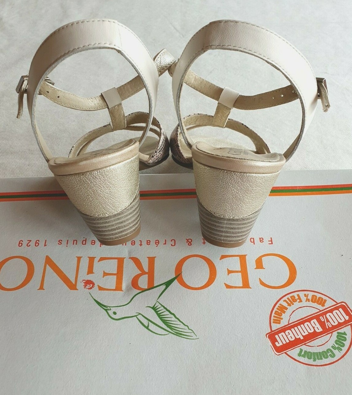 Sandales Femme Geo Reino Cuir Blanc Taille 39 – Neuves En Boîte