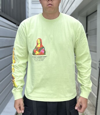Vintage Stussy Design Corp Mona Lisa Micheangelo Munch Art Lime