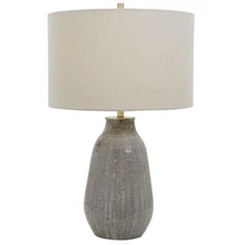 Rustic Elegant Taupe Gray Ceramic Table Lamp 26 in Textured Fabric Finish