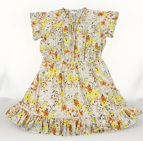 LC Lauren Conrad Womens XL Yellow Orange Bohemian Prairie floral Midi Dress
