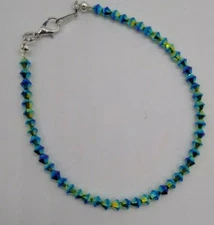 Handmade w/ Swarovski Crystal Jet AB2X 4mm Bicone Beaded Anklet; Pick Size