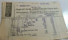 Antique Invoice Sales Receipt F.H BLANKENMEISTER & SON Glassware JAN 14 1904