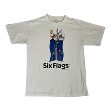 Vintage Six Flags Warner Bros T-Shirt Size L Taz Bugs Bunny Tweety USA Made 90s