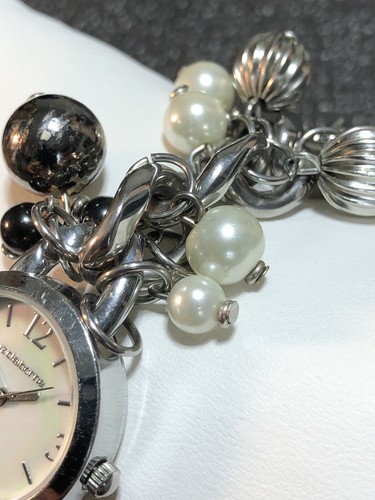 Liz Claiborne Women’s Dress Watch Black,Faux Pearl & Silver Tone Ladies Bracelet - Picture 13 of 19