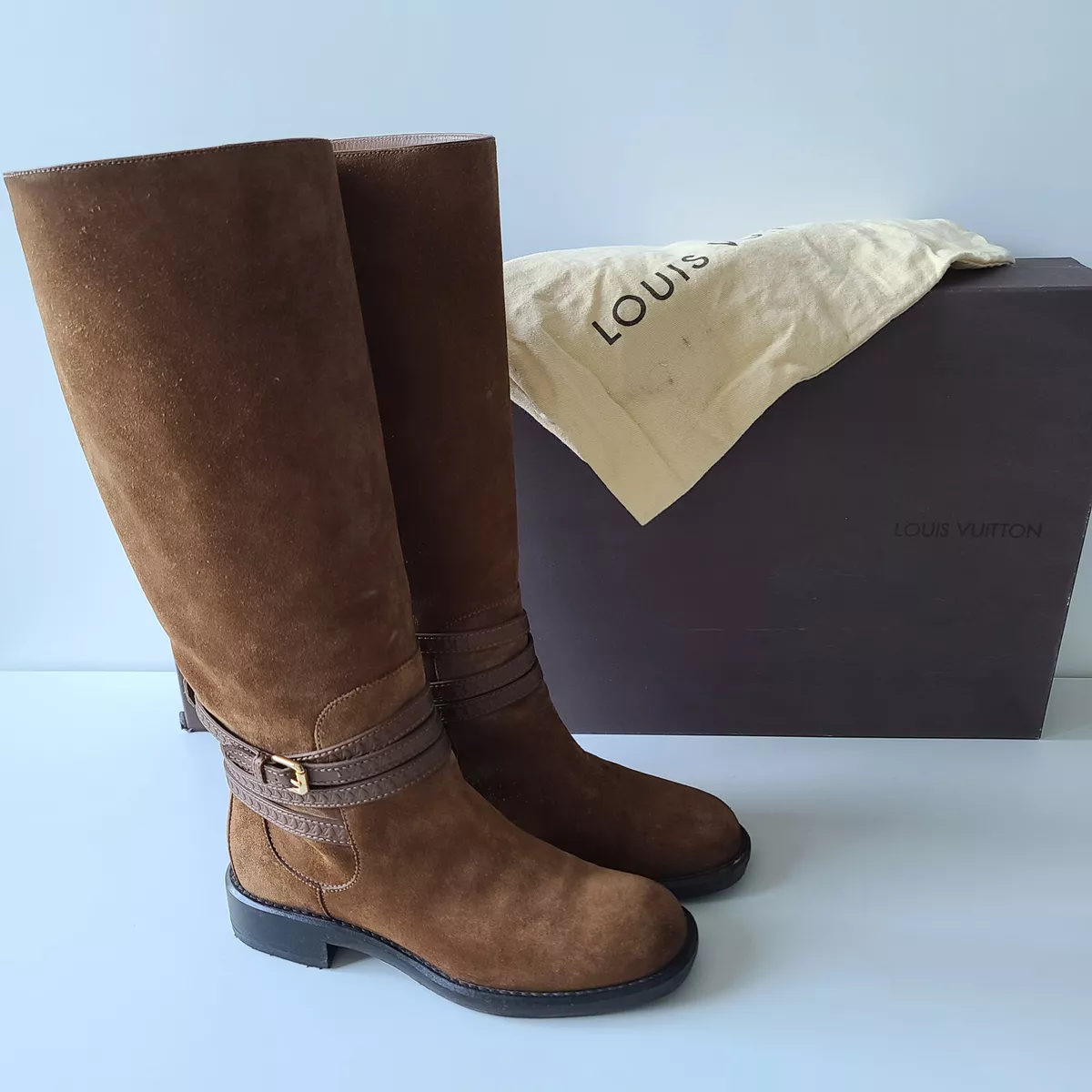 Louis Vuitton Crossroads Cognac Brown Suede Riding Boots 36