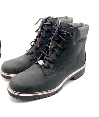 TIMBERLAND Damen Stiefeletten UK4 schwarz Wildleder mit Roségoldbesatz Top Zustand