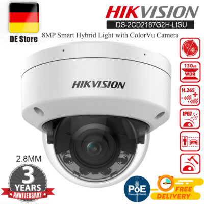 Hikvision 8MP 4K Full Color Hybrid Light IP Kamera PoE MIC DS-2CD2187G2H-LISU