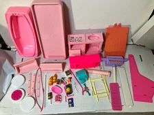 Barbie Dream House Parts Lot 1990's Bed, Grille, TV Stand, Tub, Misc.