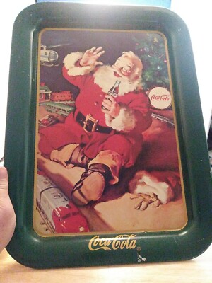 1994 Coca-Cola Tray  Santa with Train  Serving Features 1962 Print Ad 17 x13 