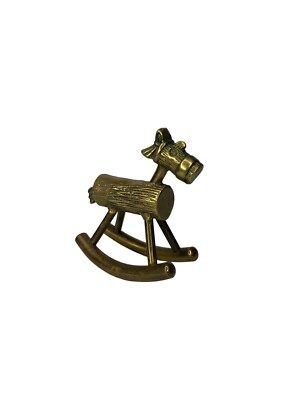 Vintage Solid Brass Log Rocking Horse Figurine Home Decor Paperweight ...