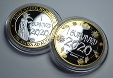 Pair of 'I SURVIVED 2020' Silver & 24ct Gold Commemoratives. Gift/Present/Coin