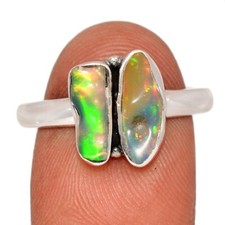 Natural Ethiopian Opal Polish Rough 925 Silver Ring Jewelry s.9.5 CR72602