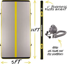 AirMat Nordic Carbon Air Mat Tumble Track 26ft with Electric Air Pump - Yellow