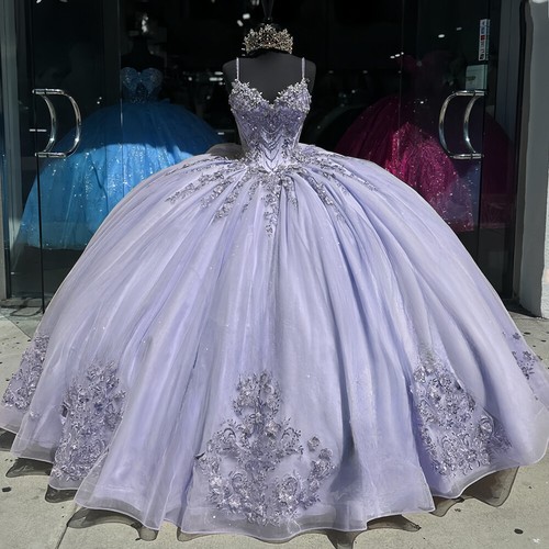 Glitter Quinceanera Dresses With Bow 3D Flower Pageant Sweet 15 16 Ball Gowns - Picture 8 of 24
