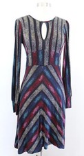Free People Knit Floral Striped Keyhole Long Sleeve Open Back Dress Size 6 Boho