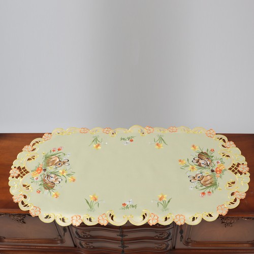 Stickerei, Tischdecke, Tischläufer, Mitteldecke Ostern Hasen mit Blume Gelb - Bild 36 von 42