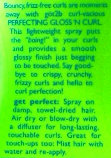 www.prominentresults.com :BH03 Schwarzkopf göt2b Curl-Vacious Perfecting Gloss n' Curl Nourish Shine Spiral Spray 6 FlOz