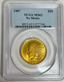 1907 P US No Motto Indian Head Eagle Gold Coin $10 Ten Dollar MS 62 PCGS