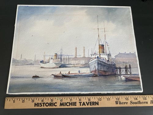Nautical Sidney Cardew Painting Vintage Original Marine Watercolor Signed - Picture 7 of 12