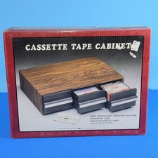 Vintage Cassette Storage Cabinet Faux Wood Holds 36 Tapes 3 Drawer
