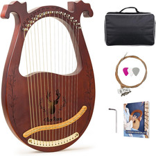 Lyre Harp, 16-String Mahogany Lyra Harp Kit, Stringed Musical Instruments with T