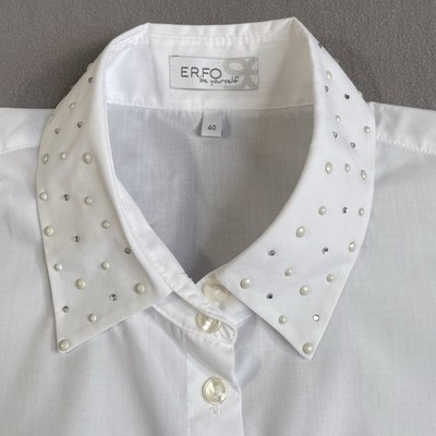 ERFO Damen Kragen Gr. 40 Weiß Spritze Strass Blusenkragen Flascher Kragen