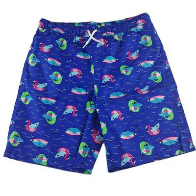 #ad #ad Lands#x27; End Printed Swim Trunks Boys Size XL Husky Electric Blue Funny Sharks $13.90