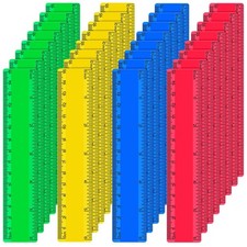 32 Pack 6 Inch Mini Rulers Bulk Plastic Small Yellow, Green, Blue, Red