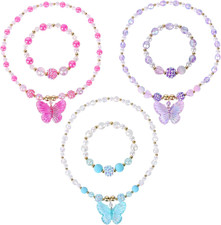 3 Sets Princess Jewelry for Little Girls, Handmade Butterfly Kids Jewelry Set, S