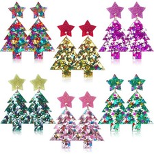 6 Pairs of Women's Acrylic Christmas Earrings, Colorful Christmas Tree Earrings