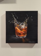 Original Oil Painting Old Fashioned Splash Modern Lounge Bar Wall Art 12”x12”