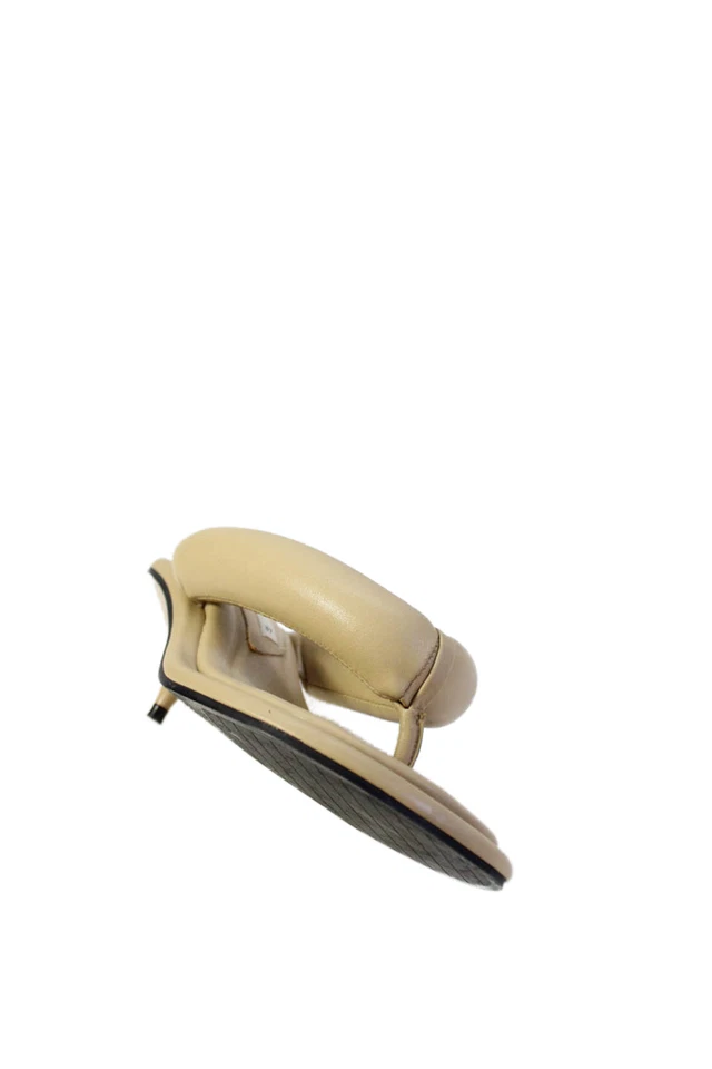 Zara Womens Leather Slide On Thong Padded Sandal Heels Beige Size 37 7 - Image 4 of 4