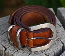 VINTAGE Genuine Leather BELT by Circa Brown 43"L High Quality Belt Made in USA