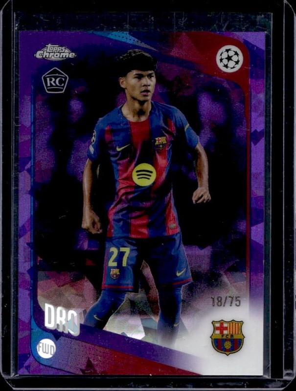 2025-26 Topps Chrome UEFA Sapphire Dro Purple Refractor RC #/75 Barcelona
