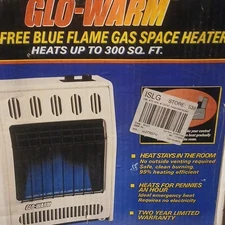 Glo-Warm Blue Flame Natural Gas Space Heater 10000 BTU Wall/Floor Top Controls
