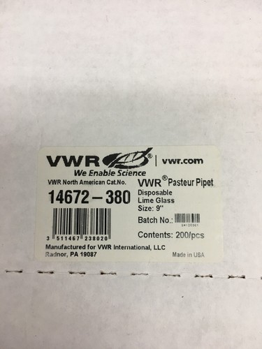 VWR REF 14672-380 Disposable Pasteur Pipettes Borosilicate Glass Size 9" - Picture 13 of 24