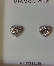 New Diamonique Sterling Silver Heart-Shaped Cubic Zirconia CZ  Studs Earrings