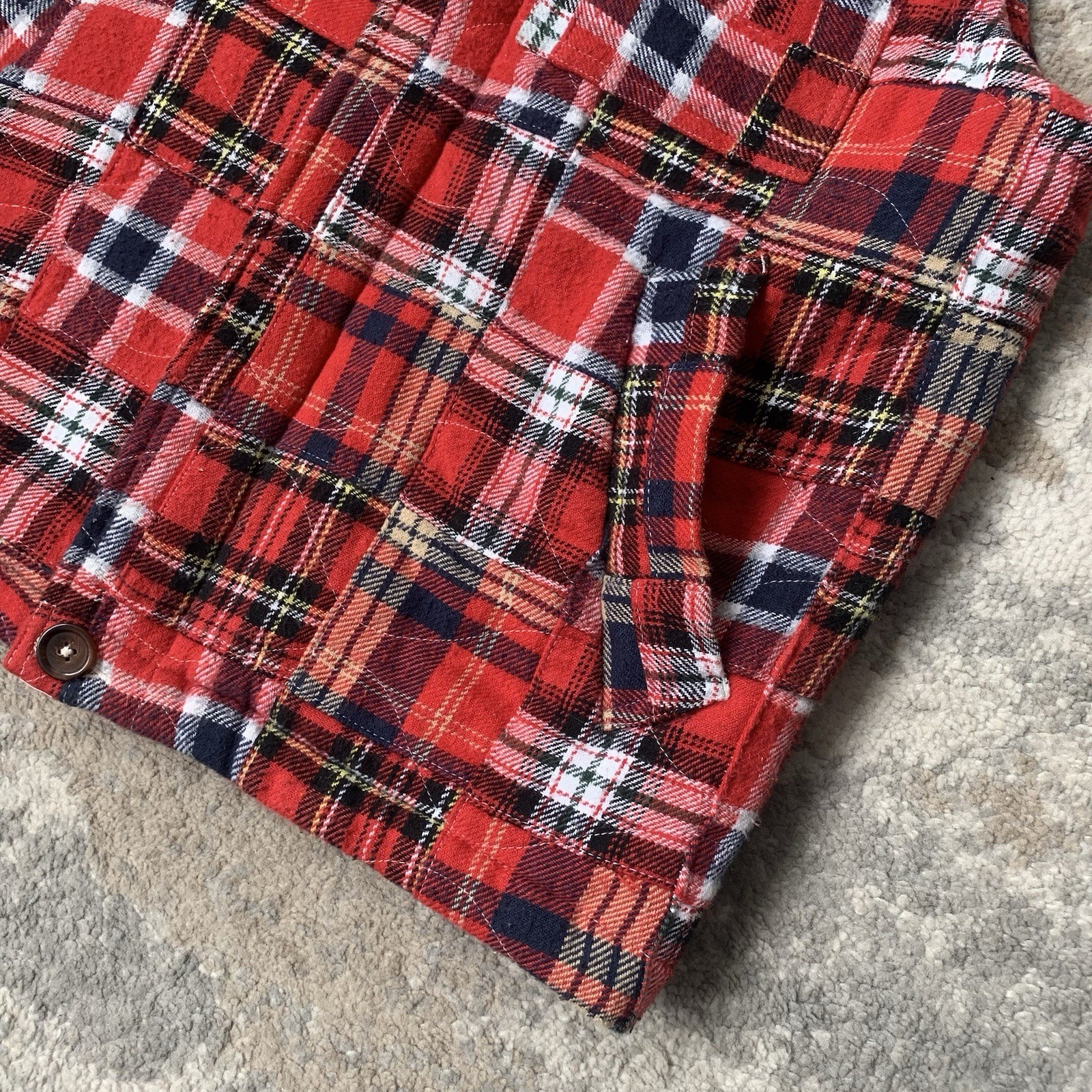 Universal Works Patchwork Vest Medium Red Navy Ch… - image 6