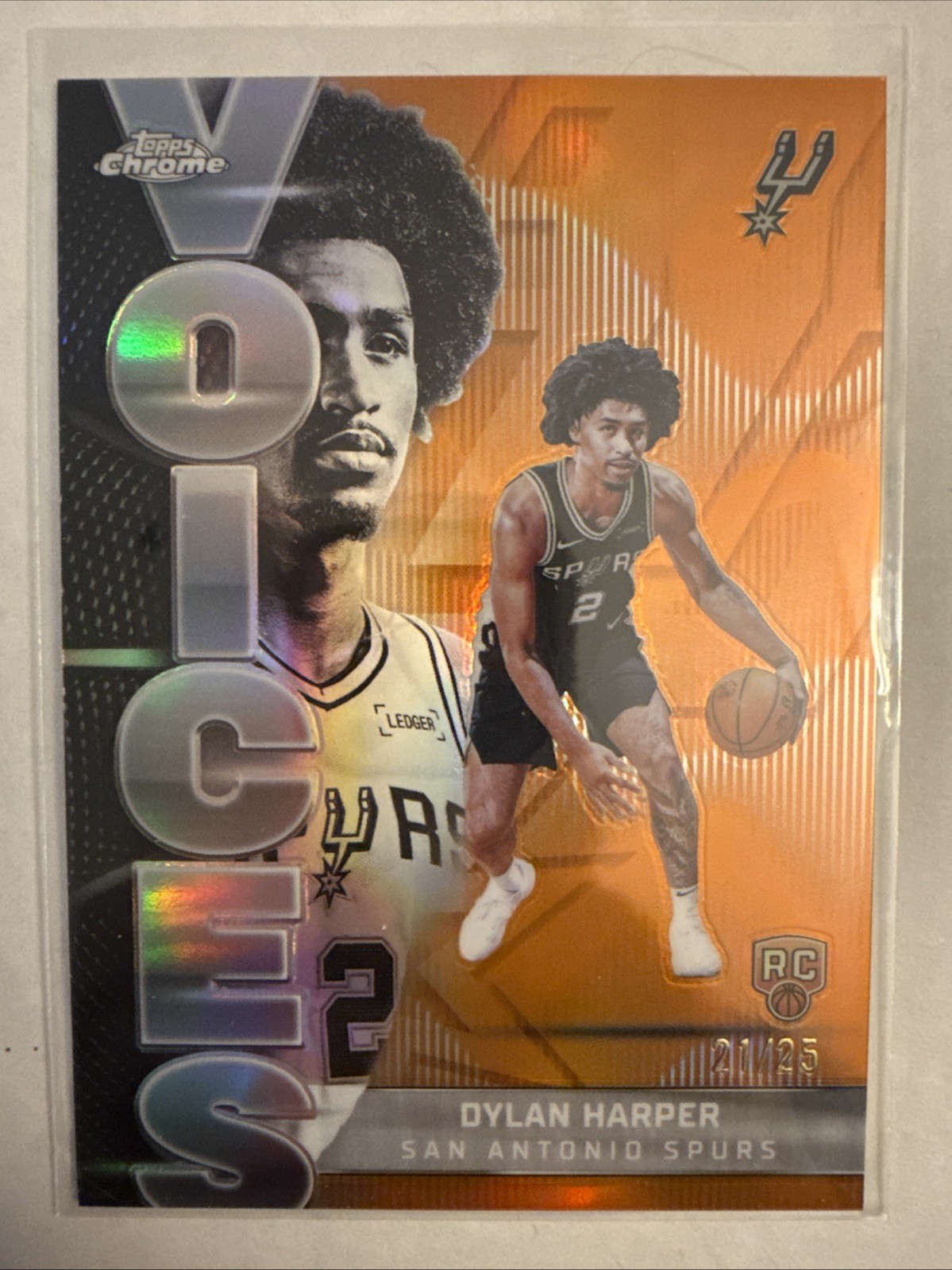 2025-26 Topps Chrome Dylan Harper Voices Orange Refractor Rookie # /25 Spurs