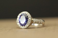 Oval Blue Halo Cubic Zirconia Sterling Silver 925 Ring Size 8, 4.6 grams RIN9501