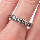 925 Sterling Silver Vintage Forget Me Not Floral Oxidized Band Ring Size 9.25
