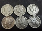 Six (6) 90% silver Mecury Dimes!  Years shown in picture!