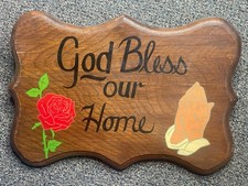 Hand Painted Vintage Rustic  God Bless Our Home  Wood Wall Hanging Art 18  x12  