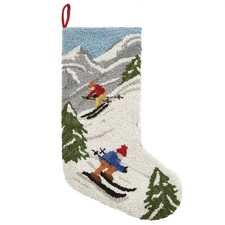 Downhill Ski Skiers Alpine Christmas Hooked Stocking- Wool 21"
