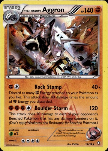 Team Magma's Aggron 14/34 Holo Rare Double Crisis Pokemon Moderately Played