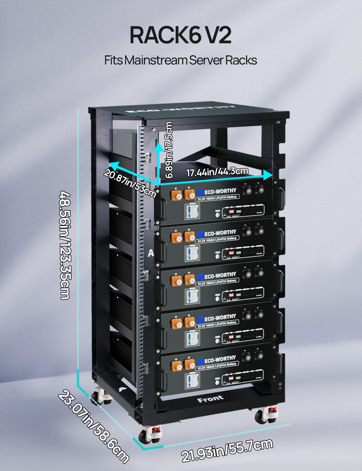 ECO-WORTHY 6-Tier 3U Server Rack for 48V 100Ah LiFePO4 Batteries (V1/V2 ...